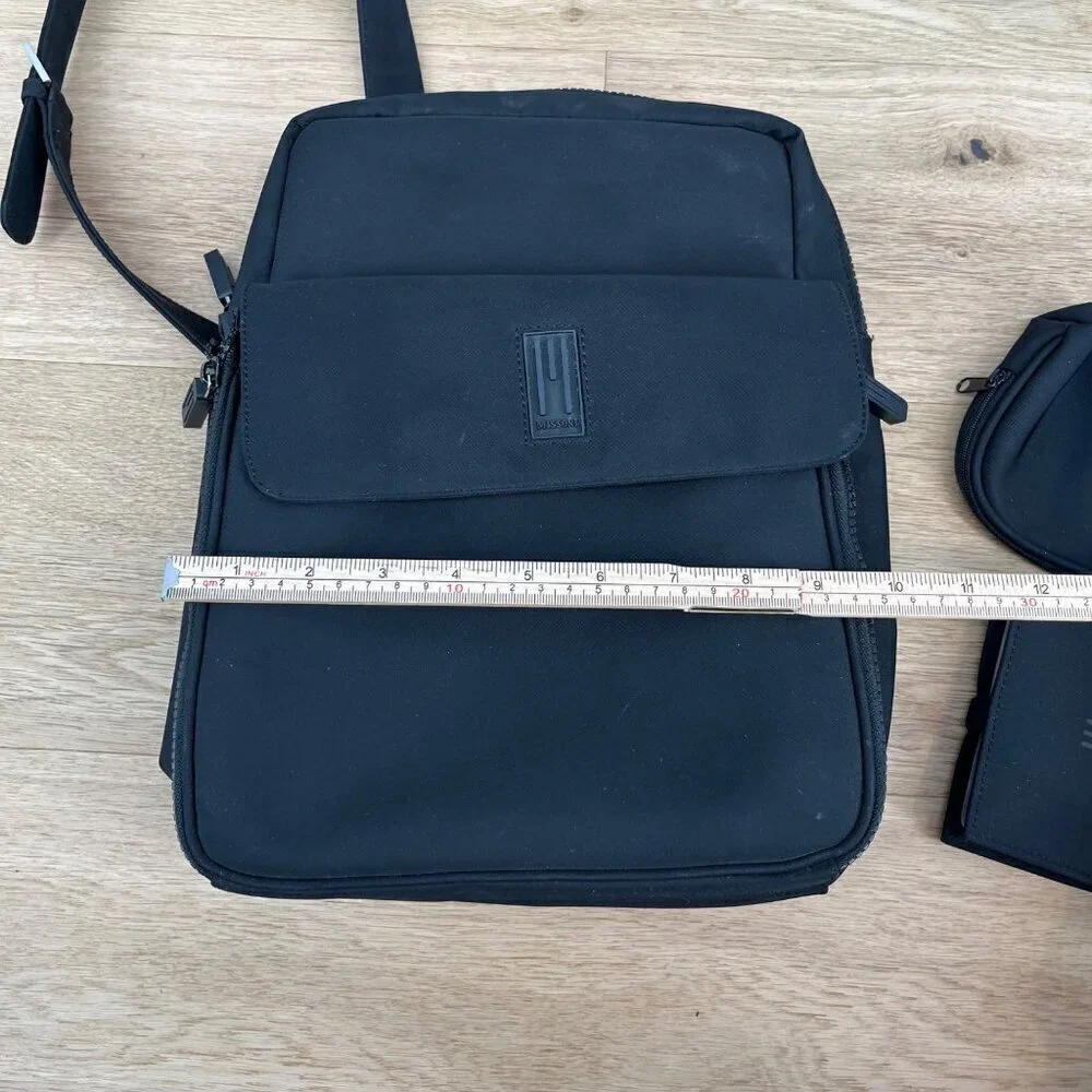 Missoni Crossbody Belt Travel Commuter Bag Set Small Black Nylon Pockets Minimal
